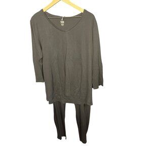 Eileen Fisher Garnet Hill Sleepwear Set - V-Neck Top & Pants - Womens L - Black